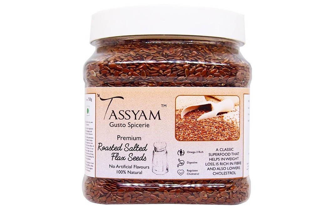 Tassyam Premium Roasted Salted Flax Seeds   Glass Jar  600 grams
